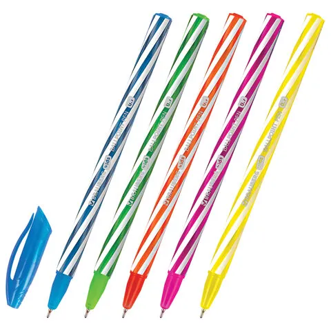 Ручка шариковая масляная BRAUBERG KIDS "TWIST", СИНЯЯ, корпус ассорти, пишущий узел 0,7 мм, линия пи
