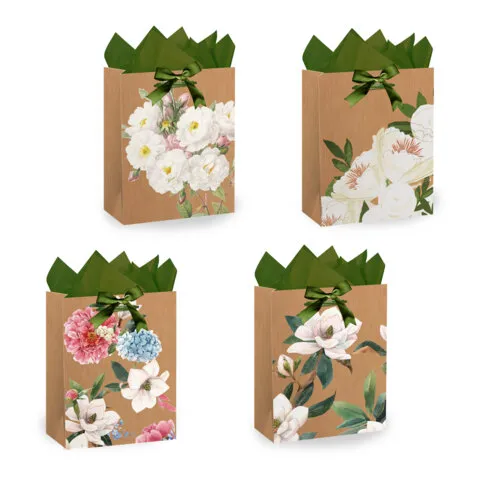 Пакет подарочный (1 штука) 18х10х23 см (M), "Flowers", ассорти, глиттер, c тишью, ЗОЛОТАЯ СКАЗКА, 70
