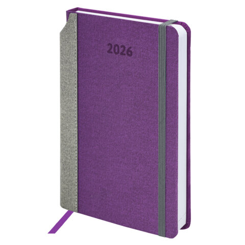 Ежедневник датированный 2026 А5 138x213мм BRAUBERG Mosaic, под кожу, карман для ручки, фиолетовый, 1
