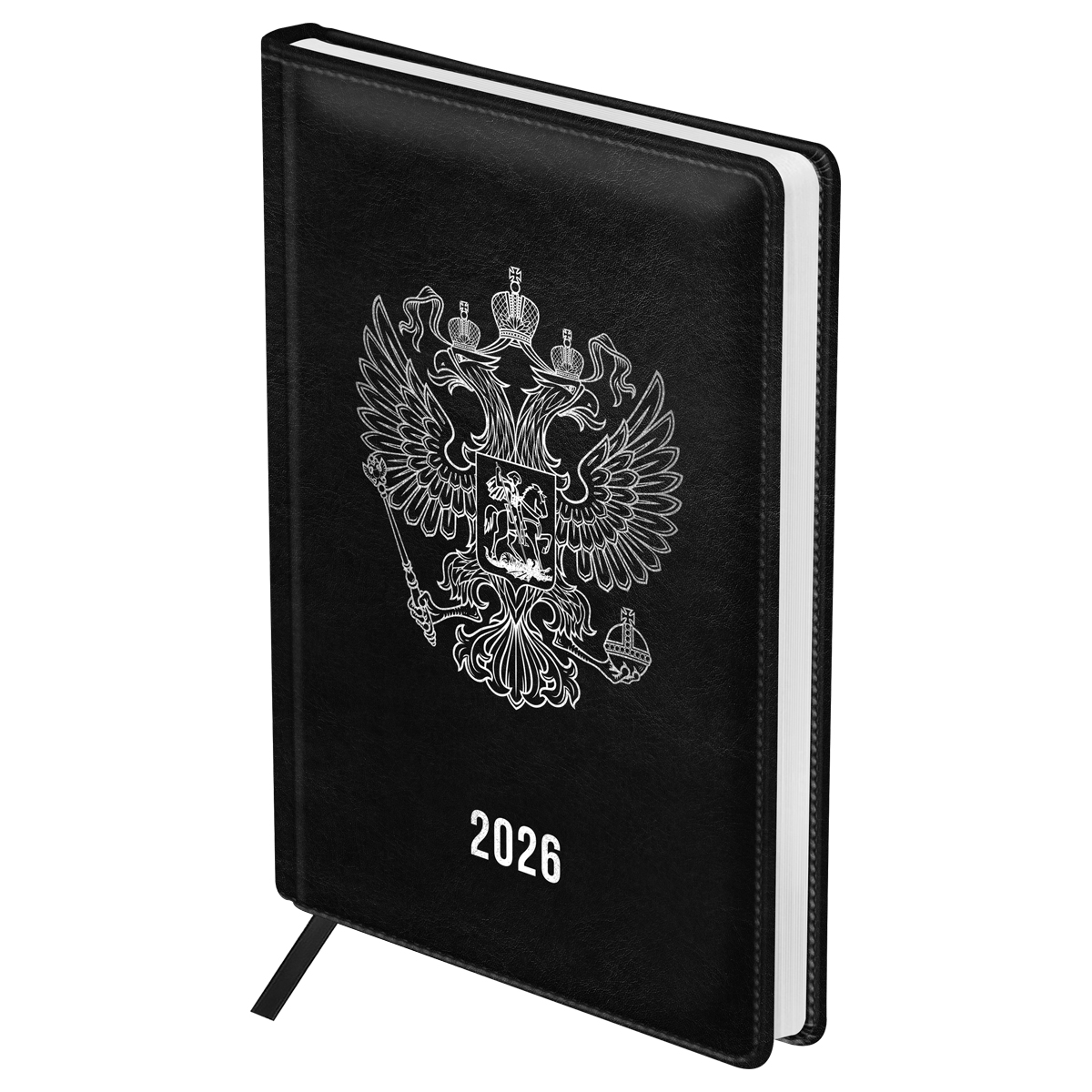Ежедневник датированный 2026г., А5, 176л., твердый переплет, кожзам, BG "Орел", черный