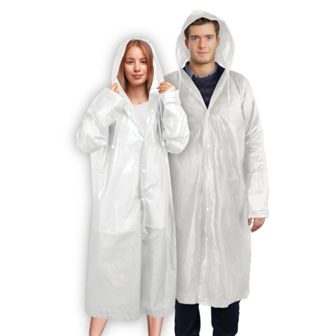Дождевик-плащ белый на кнопках, EVA, многоразовый прочный, чехол в комплекте, универсальный размер, 