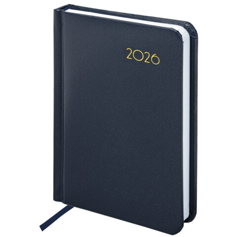 Ежедневник датированный 2026 МАЛЫЙ ФОРМАТ 100х150мм А6, BRAUBERG Select, балакрон, темно-синий, 1172