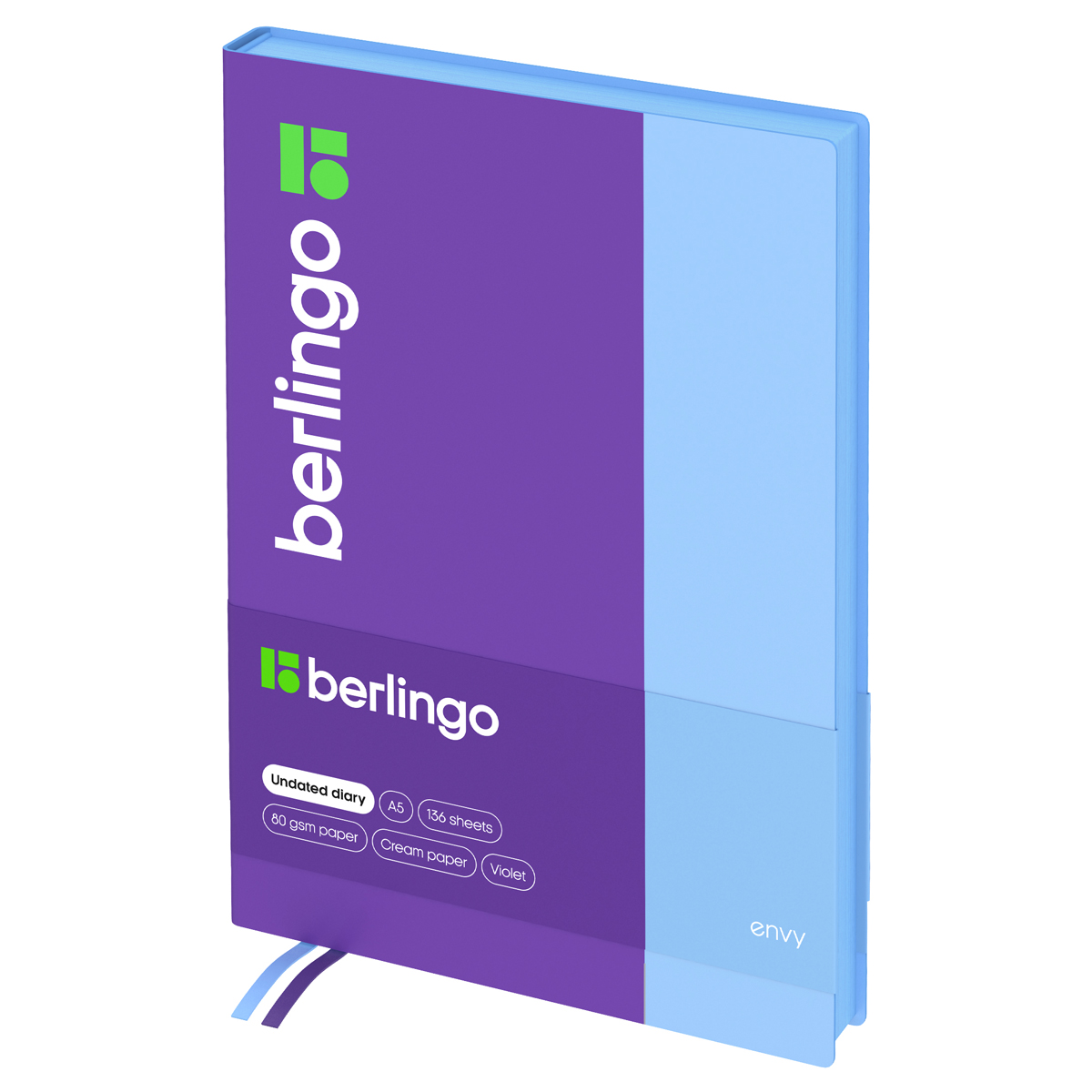 Ежедневник недатированный, А5, 160л., кожзам, Berlingo "Envy", голубой срез, фиолетовый/голубой