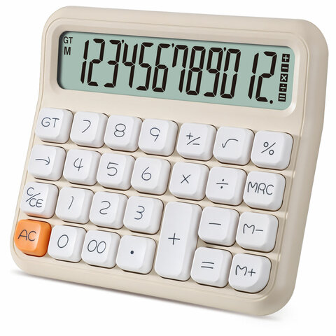 Калькулятор настольный BRAUBERG KW-1000-BG (152x132 мм), 3D кнопки, 12 разрядов, бежевый, 272957