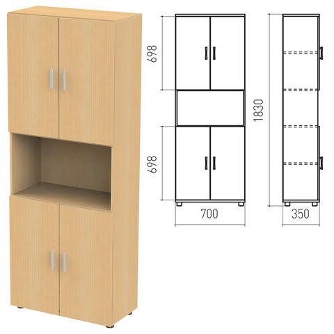 Шкаф полузакрытый "Канц", 700х350х1830 мм, цвет бук невский (КОМПЛЕКТ), 980009