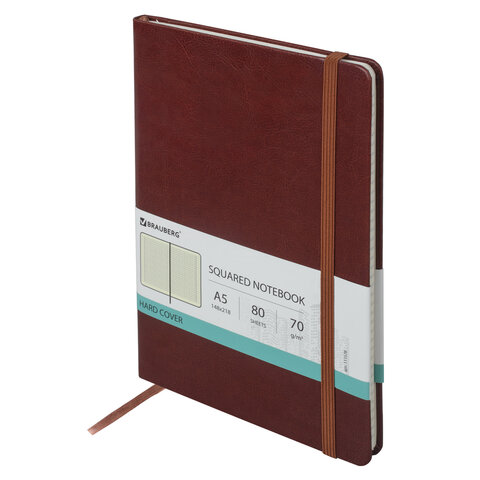 Блокнот А5 (148х218 мм), BRAUBERG "Metropolis Special", под кожу, резинка, 80 л., коричневый, 111578