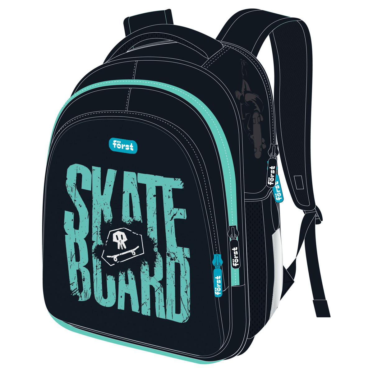 Ранец Först F-Base "Skateboard" 36*29*17см, 3 отделения, 2 кармана, анатомическая спинка
