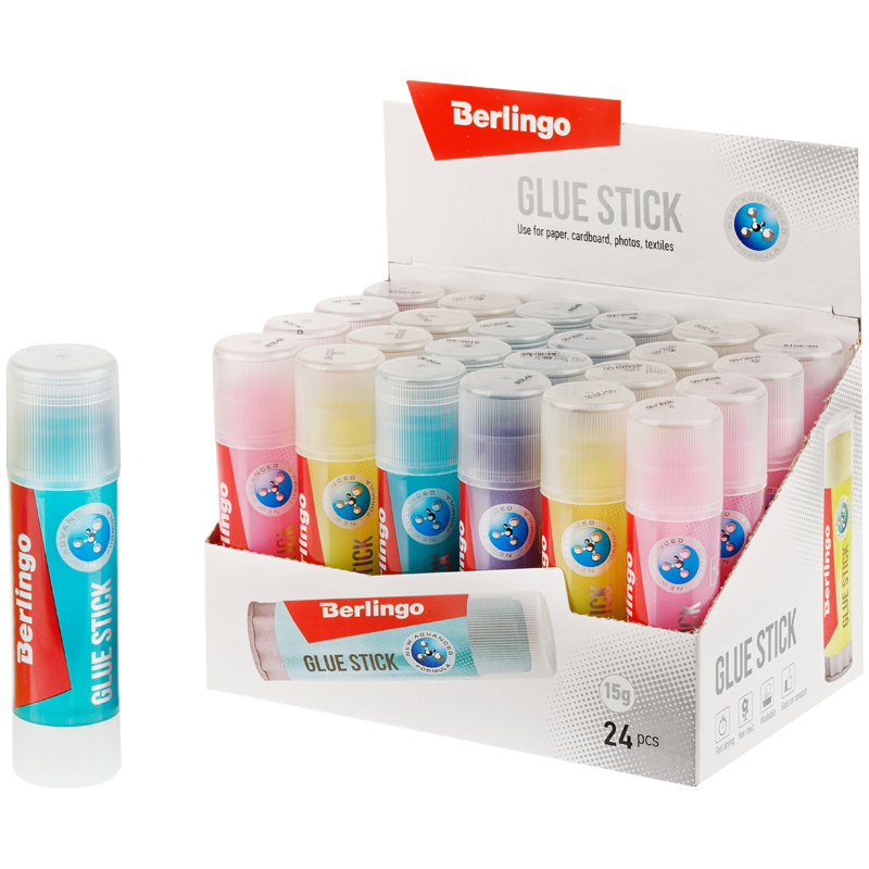 Клей-карандаш Berlingo "Aqua", 15г, цветной