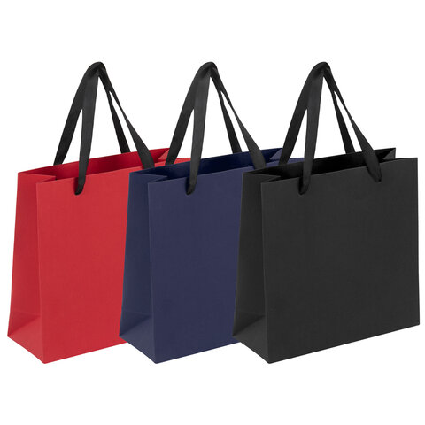 Пакет подарочный 20х20х8 см ЗОЛОТАЯ СКАЗКА "Business Kraft", НАБОР 3 штуки, матовая ламинация, 60825