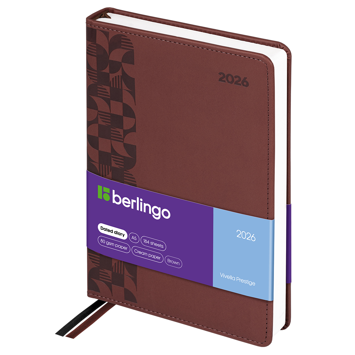 Ежедневник датированный 2026г., А5, 184л., кожзам, Berlingo "Vivella Prestige", коричневый