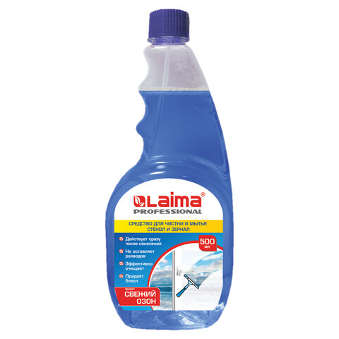 Средство для мытья стекол и зеркал 500 мл LAIMA "PROFESSIONAL", сменный блок, 606739