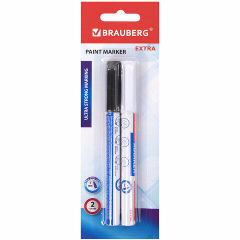 Набор маркеров-красок лаковый EXTRA (paint marker) 1 мм, 2 цвета, БЕЛЫЙ/ЧЕРНЫЙ, BRAUBERG, 151990