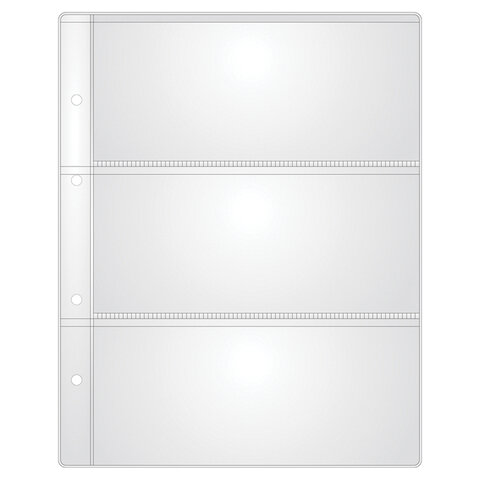 Листы-вкладыши для альбома "OPTIMA" на 3 боны (купюры), КОМПЛЕКТ 10 шт., 200х250 мм, ПВХ, STAFF, 238