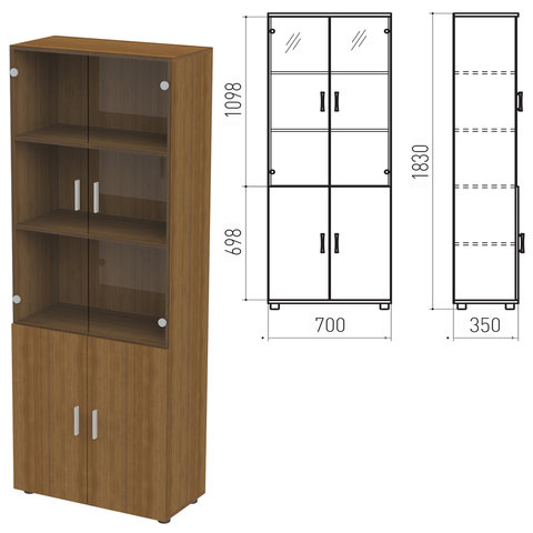 Шкаф закрытый со стеклом "Канц", 700х350х1830 мм, цвет орех пирамидальный (КОМПЛЕКТ!)