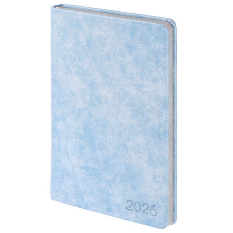 Ежедневник датированный 2026 А5 138х213мм BRAUBERG Ice, под кожу, голубой, 117389