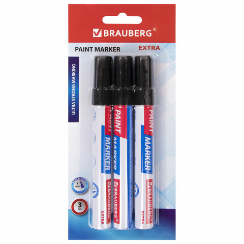 Маркер-краска лаковый EXTRA (paint marker) 4 мм, ЧЕРНЫЕ, НАБОР 3 шт., BRAUBERG, 151999