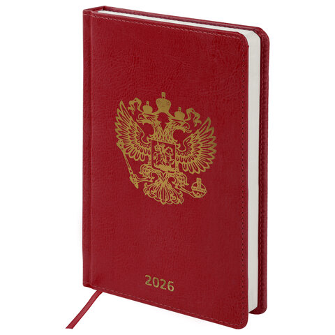 Ежедневник датированный 2026 А5 138х213мм BRAUBERG State, под кожу, красный, 117414
