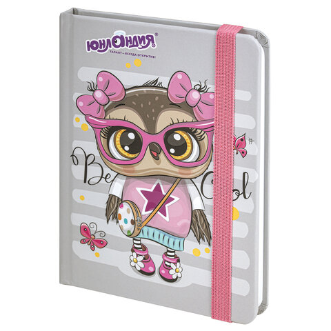 Блокнот с резинкой в клетку 96 л., МАЛЫЙ ФОРМАТ А6 (102х148 мм), твердая обложка, ЮНЛАНДИЯ, "Совушка