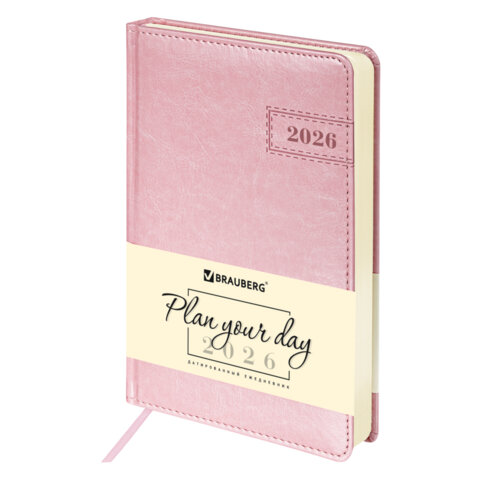 Ежедневник датированный 2026 А5 138x213мм BRAUBERG Imperial, под кожу, розовый, 117065
