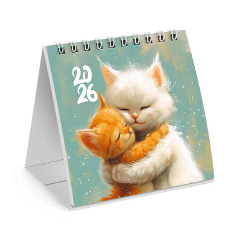 Календарь-домик настольный на гребне, 2026г, BRAUBERG, 101х101мм, Котики, 117274