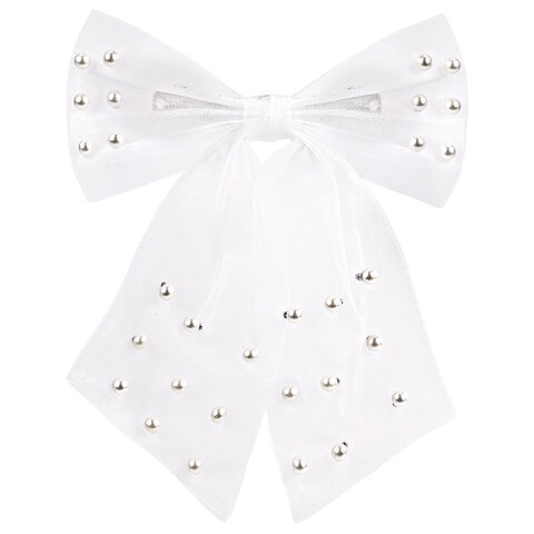 Заколка для волос 16х14 см, баретте с бантом и бусинами, белый, MONTE VITA, 457120