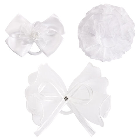 Бант для волос 8х10 см, 10х12 см, 8 см на резинке, белый, АССОРТИ, MONTE VITA, 457117