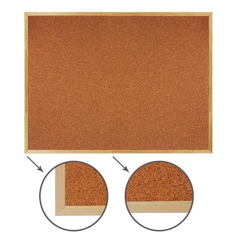 Доска пробковая для объявлений 90х120 см, деревянная рамка, ГАРАНТИЯ 10 ЛЕТ, РОССИЯ, BRAUBERG, 23686