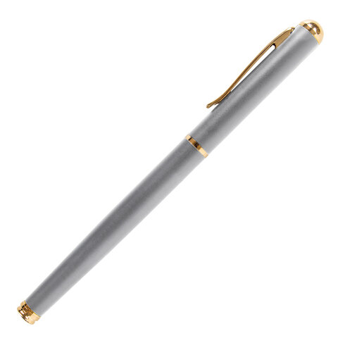 Ручка подарочная перьевая BRAUBERG Maestro, СИНЯЯ, корпус серебристый с золотистыми деталями, линия 
