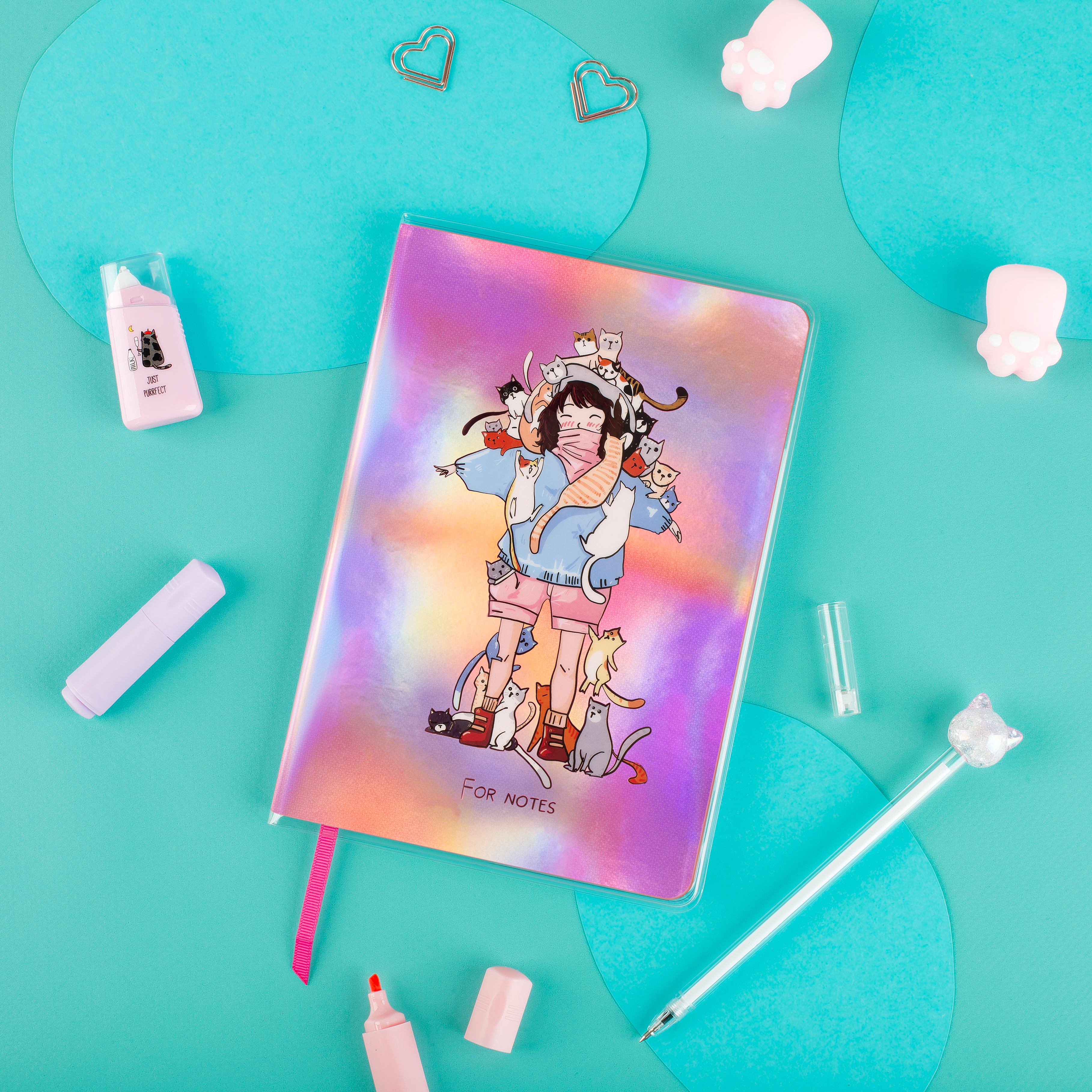 Записная книжка А5 80л., ЛАЙТ, кожзам, MESHU "My cats", съемная пластиковая обложка с дизайном, голо