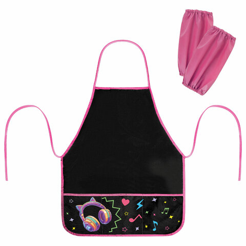 Фартук с нарукавниками для уроков труда BRAUBERG, 3 кармана, 46x54 см, "Headphones", 273643