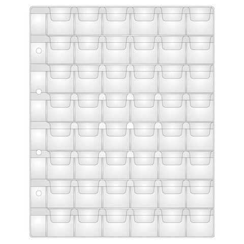 Листы-вкладыши для альбома "OPTIMA" на 48 монет d до 25 мм, КОМПЛЕКТ 10 шт., 200х250 мм, ПВХ, STAFF,