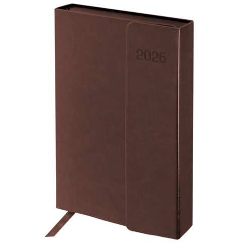 Ежедневник датированный 2026 А5 148х218мм GALANT Magnetic, под кожу, клапан, коричневый, 117484