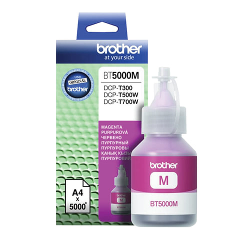 Чернила BROTHER (BT5000М) для СНПЧ Brother DCP-T310/T510W\T710W, пурпурные, оригинальные, ресурс 500