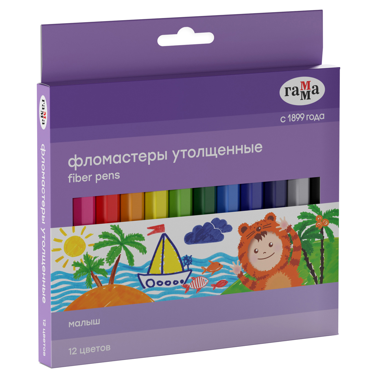 Фломастеры Гамма "Малыш", 12цв., утолщенные, смываемые, картон. упак., европодвес