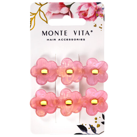 Заколки для волос НАБОР 2 шт., 6 см, зажим, с декором, розовый, MONTE VITA, 457097