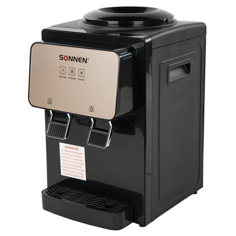 Кулер для воды SONNEN TSE-02BP, настольный, НАГРЕВ/ОХЛАЖДЕНИЕ ЭЛЕКТРОННОЕ, 2 крана, черный/бежевый, 