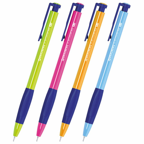Ручка шариковая автоматическая BRAUBERG A-30 COLOR MIX "WRITING 3.0", СИНЯЯ, пишущий узел 0,5 мм, ли