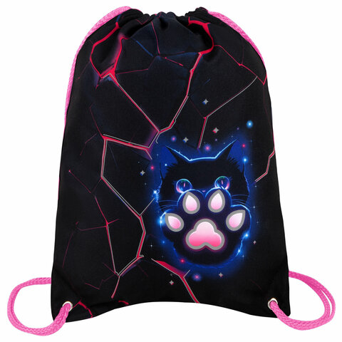 Мешок для обуви BRAUBERG PREMIUM, карман, подкладка, светоотражайка, 43х33 см, Pink lava, 273441