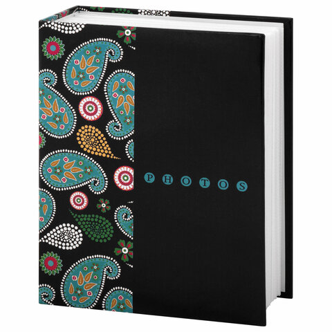 Фотоальбом BRAUBERG на 304 фотографии 10х15 см, твердая обложка, "Пейсли", черный с бирюзовым, 39067