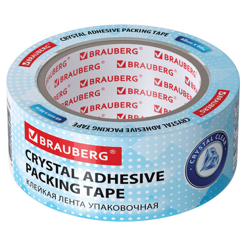 Клейкая лента упаковочная 48 мм х 66 м КРИСТАЛЬНАЯ, индивидуальная упаковка, толщина 45 микрон, BRAU