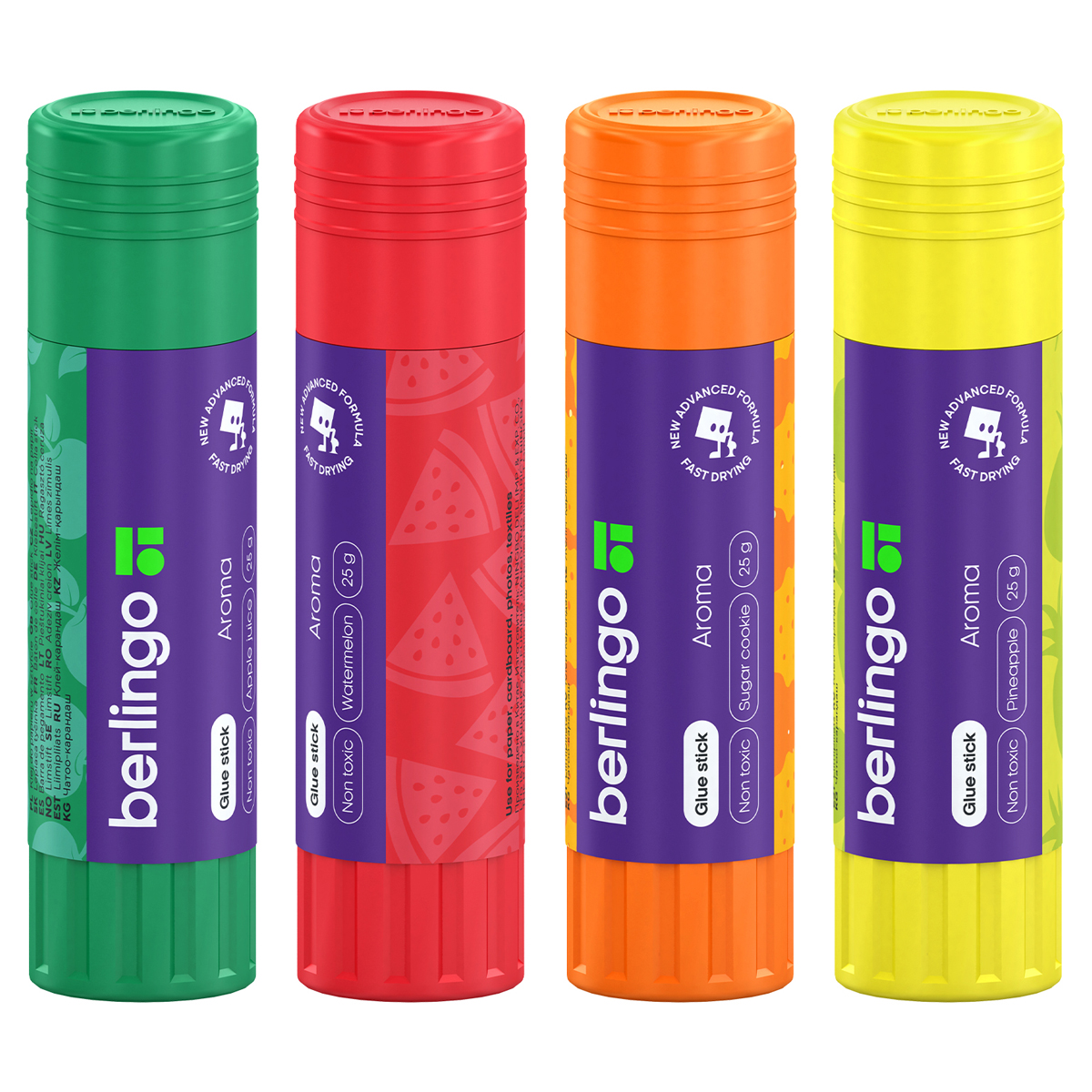 Клей-карандаш Berlingo "Aroma", 25г, ароматизированный (яблочный сок, арбуз, сахарное печенье, анана