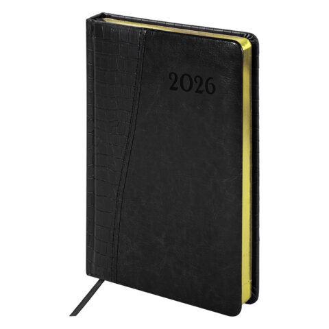 Ежедневник датированный 2026 А5 138x213мм BRAUBERG Cayman, под кожу, черный, 117047