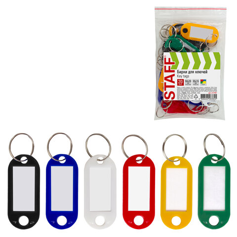 Бирки для ключей, набор 20 шт., длина 50 мм, инфо-окно 30х15 мм, АССОРТИ, STAFF, 237487, 89