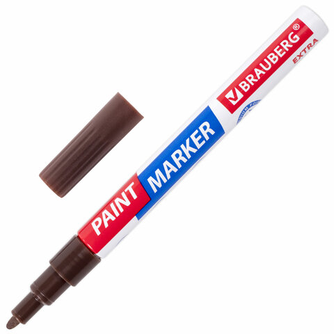 Маркер-краска лаковый EXTRA (paint marker) 2 мм, КОРИЧНЕВЫЙ, УЛУЧШЕННАЯ НИТРО-ОСНОВА, BRAUBERG, 1519