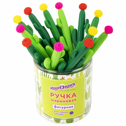Ручка фигурная шариковая ЮНЛАНДИЯ "Кактус", мягкий силиконовый корпус, ассорти, СИНЯЯ, пишущий узел 