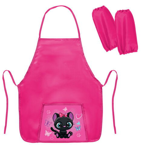 Фартук с нарукавниками для уроков труда ПИФАГОР, 1 карман, 46x54 см, "Black kitten", 273761