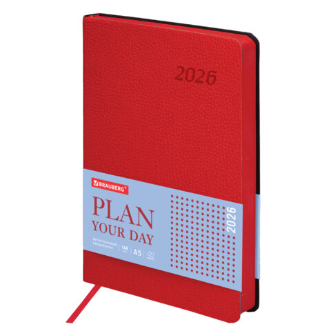 Ежедневник датированный 2026 А5 138x213мм BRAUBERG Stylish, под кожу гибкий, красный, 117103