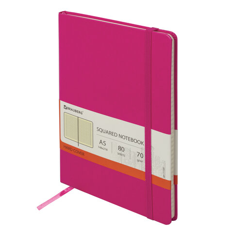 Блокнот А5 (148х218 мм), BRAUBERG "Metropolis", балакрон, резинка, 80 л., розовый, 111587