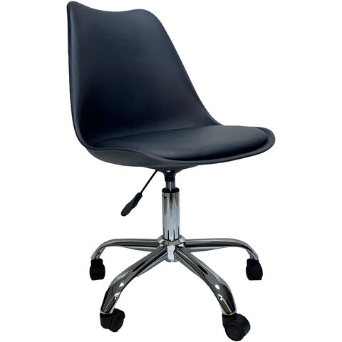 Кресло стул BRABIX "Eames MG-310 CH", хром, пластик черный, экокожа черная, 532925