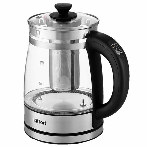 Чайник KITFORT КТ-6119, 1,7 л, 2200 Вт, закрытый нагревательный элемент, ТЕРМОРЕГУЛЯТОР, заварник, с